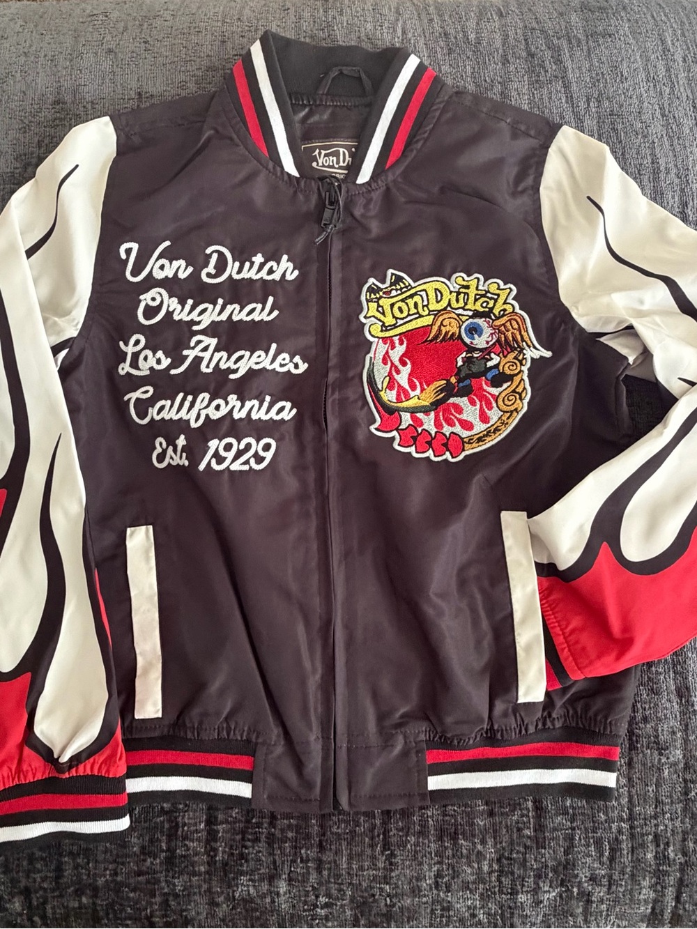 Von Dutch Flamed Varsity Jacket boys size 10/12